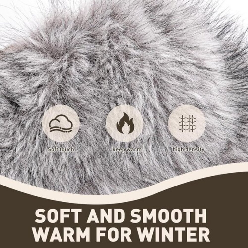 ⚡Women White Faux Fur Trapper Pompoms Warm Classic Ear Flaps Fuzzy Bobble Cap - Picture 4 of 6